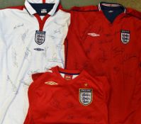 England Signed football shirt selection to include various signed replica shirts including a white