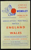 1943 England v Wales football programme date 25 September at Wembley, minor tears present, worth