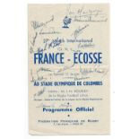 Scarce 1957 France v Scotland signed rugby programme - played at Stade Olympic De Colombes Paris