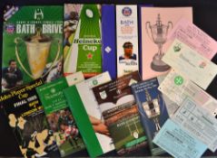 Collection of various Bath rugby cup final, semi-final and cup match programmes and tickets from