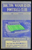 1957/58 Bolton Wanderers v Manchester United football programme at Burnden Park 18 September 1957.