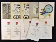 8x England Rugby Dinner menus and Guest Lists from 1971 onwards to incl 1971 Centenary Dinner