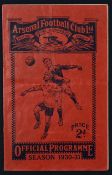 1930/31 Arsenal v Manchester United football programme date 21 Feb at Highbury. Fair-Good