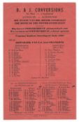 Scarce 1967 South Africa v France rugby match team sheet - rare team insert sheet for the 1st test