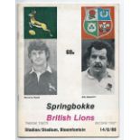 1980 British Lions v South Africa rugby programme - 2nd test match played in Bloemfontein with Lions