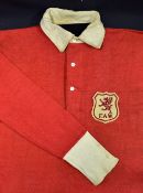 Billy Hughes Wales No 3 International football shirt long sleeve with white collar and cuffs, FAW