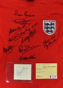 1966 England Signed football shirt extensively signed to the front by Peters, Hurst, Banks, Hunt,