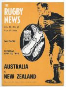 Scarce 1968 Australia v New Zealand rugby programme - 2nd test match played at Ballymore Brisbane
