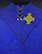 Pre 1930 Ireland Football Shirt a blue long sleeve shirt with the large embroidered green and gold