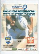 Rare 1999 Argentina A v Wales signed rugby programme - played on 8th June from Welsh tour of