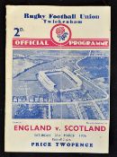 1936 England vs Scotland rugby programme - played on 21st March, single folded card with vertical