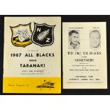 2x 1967 New Zealand rugby programmes consisting of v Sassenachs and v Taranaki both with minor wear,