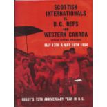 Rare 1964 British Columbia Reps and Western Canada v Scottish Internationals rugby programme -