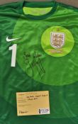 Joe Hart Signed England goalkeeper shirt 150 Years green shirt No 1 to front and back, signed to the