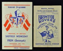 1951 Festival of Britain football programmes to include Bristol Rovers v Haarlem date 14 May and