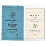 Rare 1956 Scottish Districts XV v South African Universities rugby programme and dinner menu -