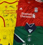 Liverpool Signed football shirt selection includes extensively signed replica shirts by players such