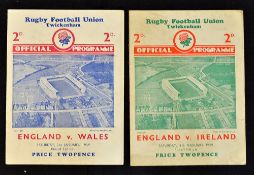 2x 1939 England rugby programmes (H) - to include vs Wales (3-0) (Champions) and vs Ireland (0-5) (