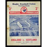 1938 England v Scotland rugby programme played 19th March at Twickenham, single sheet, tear to