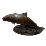 DAVID HUGHES BRONZE SCULPTURE: David Hughes limited edition bronze sculpture of a leaping salmon,