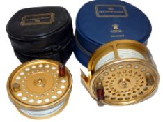 REEL & SPOOL; Hardy The Sovereign 11/12 gold finish salmon fly reel, wood handle smooth foot,