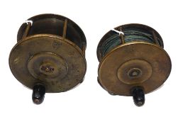 REELS: (2) Pair of early Scottish Hogg Maker Edinburgh brass plate wind salmon fly reels, 4" and 4.