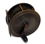 REEL: Early Hardy all brass crank wind salmon winch, 3.75" diameter, waisted crank stamped "Hardy's,