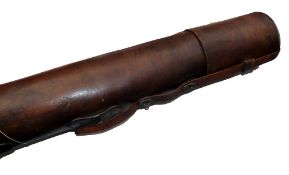 ROD TUBE: Scarce Victorian leather travelling rod tube, 72" tall, 6" diameter with removable top
