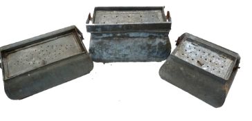 BAIT TINS (3): Scarce AW Gamage of London zinc live bait tin or kettle, makers name plate to folding