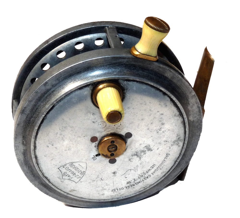REEL: Percy Wadham Isle of Wight, The Meteor 4" alloy drum casting reel, Patent 2246/07 in shield - Image 2 of 2