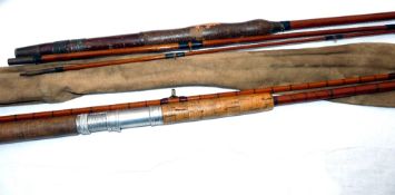 RODS: (2) Hardy The No2 LRH Spinning rod, 9'6" two piece cane, agate tings whipped red tipped green,