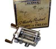 REEL: Hardy The Elarex multiplier reel, twin handles, level wind, ratchet and brake controls, in