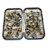 FLY BOX: Fine Hardy Neroda mottled brown dry fly box, 6"x4"x1.25", chenille bar interior, holding