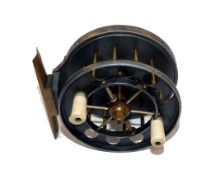 REEL: Fine Allcock Aerial alloy reel, 3" diameter, 8 large holes to front flange , stamped Patent,