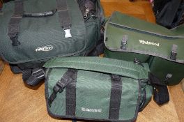 TACKLE BAGS: (3) Three game or coarse anglers tackle bags, Airflo large/ salmon padded bag 22" wide,