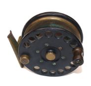 REEL: Allcock Facile ebonite/brass starback reel, ventilated face plate, shaped handle with