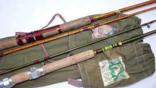 RODS (2): A Lee late Allcock's Spinlee 7' 2 pce hollow glass spinning rod, red whipped guides, brass