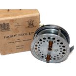 REEL: Hardy the Super Silex 4" alloy casting reel, twin black handle, white trigger knob, button