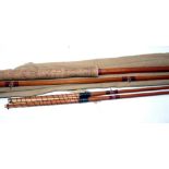 ROD: Sharpe's of Aberdeen 13' 3 piece + correct spare tip, spliced joint cane fly rod, line rate