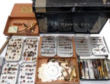 ACCESSORIES: Collection of trout fishing flies and lures in 4 x Wheatley alloy fly boxes, 2 x with