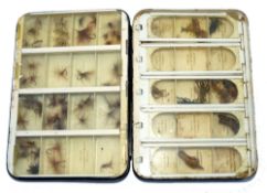 FLY BOX: Fine Hardy Houghton black japanned dry fly box, 6"x4"1.25", opens to show cream lacquer
