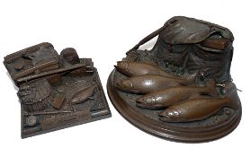 DAVID HUGHES SCULPTURES: (2) Pair of David Hughes bronze sculptures, four salmon on the bank with