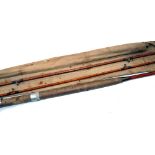 ROD: J Walker Alnwick 9'6" 2 piece with correct spare tip split cane spinning or worming rod,
