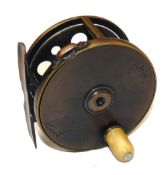 REEL: Rare Hardy all brass Perfect fly reel, 3" diameter, large and small holes to face plate,