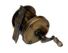REEL: Early Victorian brass multiplying winch, 2" diameter, 1.78" wide, geared front housing with