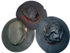 HATS: (3) Three waxed bushman's style hats, Toggi size large and 2 x Storm Cloud size XL, in brown