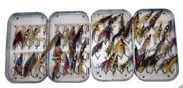 SALMON FLIES: A collection of classic metal eye black hook salmon lies, assorted sizes to 3/0,