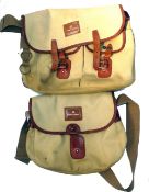 BAGS: (2) Pair of Hardy canvas/leather game fishers bags, one measuring 14"x11", with removable