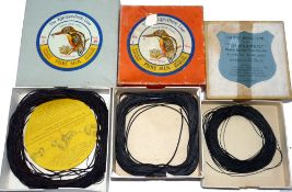 SILK LINES: Three vintage silk fly lines in card boxes marked, Hardy Tournament No C DT fly line, 30