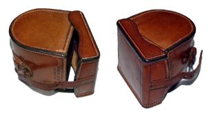 REEL CASE: Fine Hardy block leather fly reel case for 3"wide drum reels, rarely seen example, all
